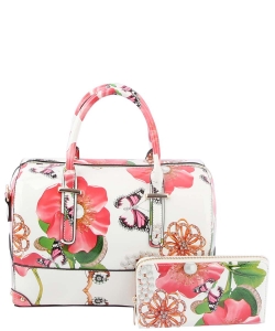 2 in 1 Patent Floral Satchel LY0971W BEIGE